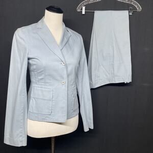 BCBG MAX AZRIA Pant Suit Set Baby Blue Womens Jacket XS Pants 2 Cotton Career